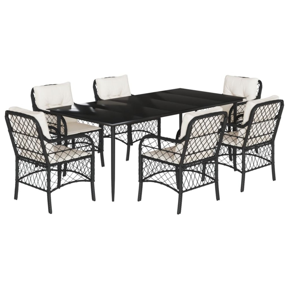 vidaXL Set mobilier de grădină cu perne, 7 piese, negru, poliratan