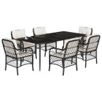vidaXL Set mobilier de grădină cu perne, 7 piese, negru, poliratan vidaXL Set mobilier de grădină cu perne, 7 piese, negru, poliratan
