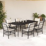 vidaXL Set mobilier de grădină cu perne, 7 piese, negru, poliratan vidaXL Set mobilier de grădină cu perne, 7 piese, negru, poliratan
