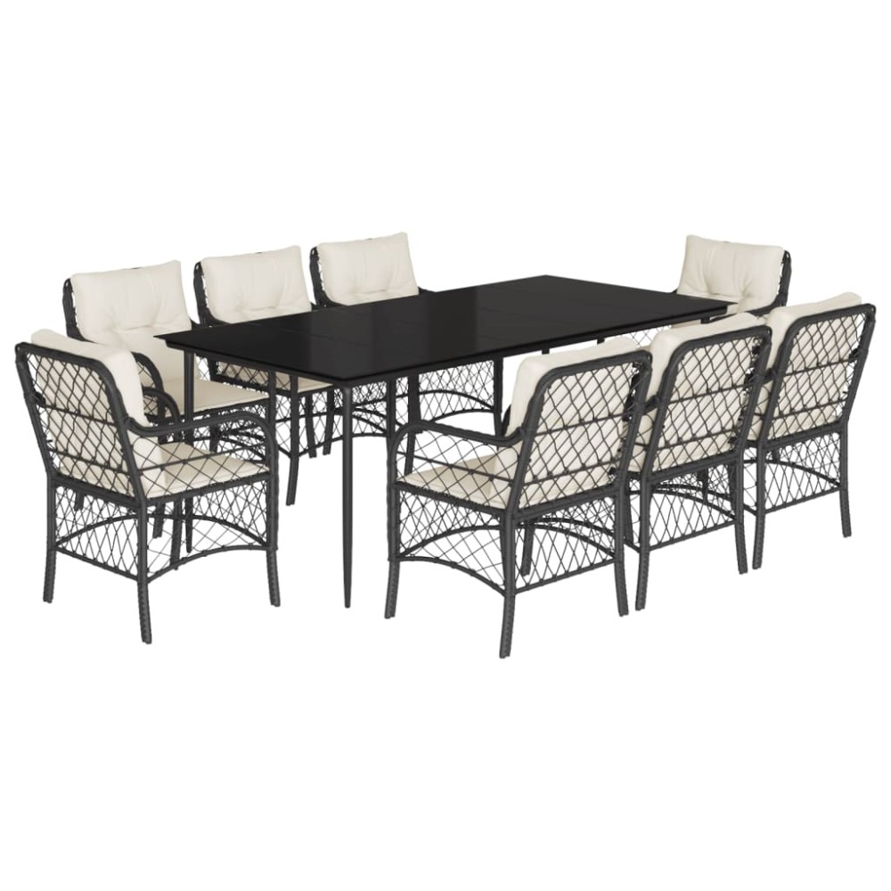 vidaXL Set mobilier de grădină cu perne, 9 piese, negru, poliratan