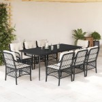 vidaXL Set mobilier de grădină cu perne, 9 piese, negru, poliratan vidaXL Set mobilier de grădină cu perne, 9 piese, negru, poliratan