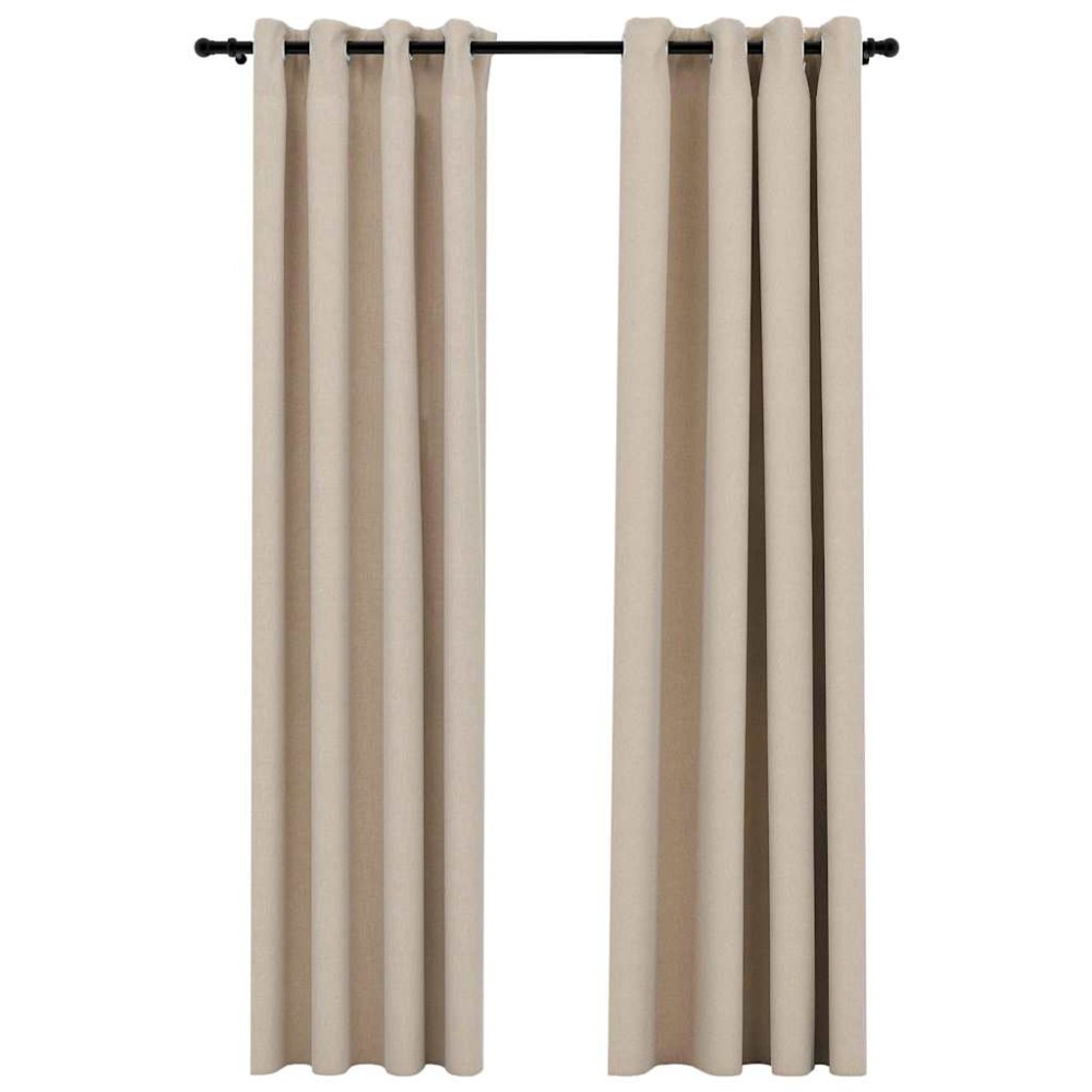 vidaXL Draperii opace aspect in, cu ocheți, 2 buc., bej, 140 x 225 cm