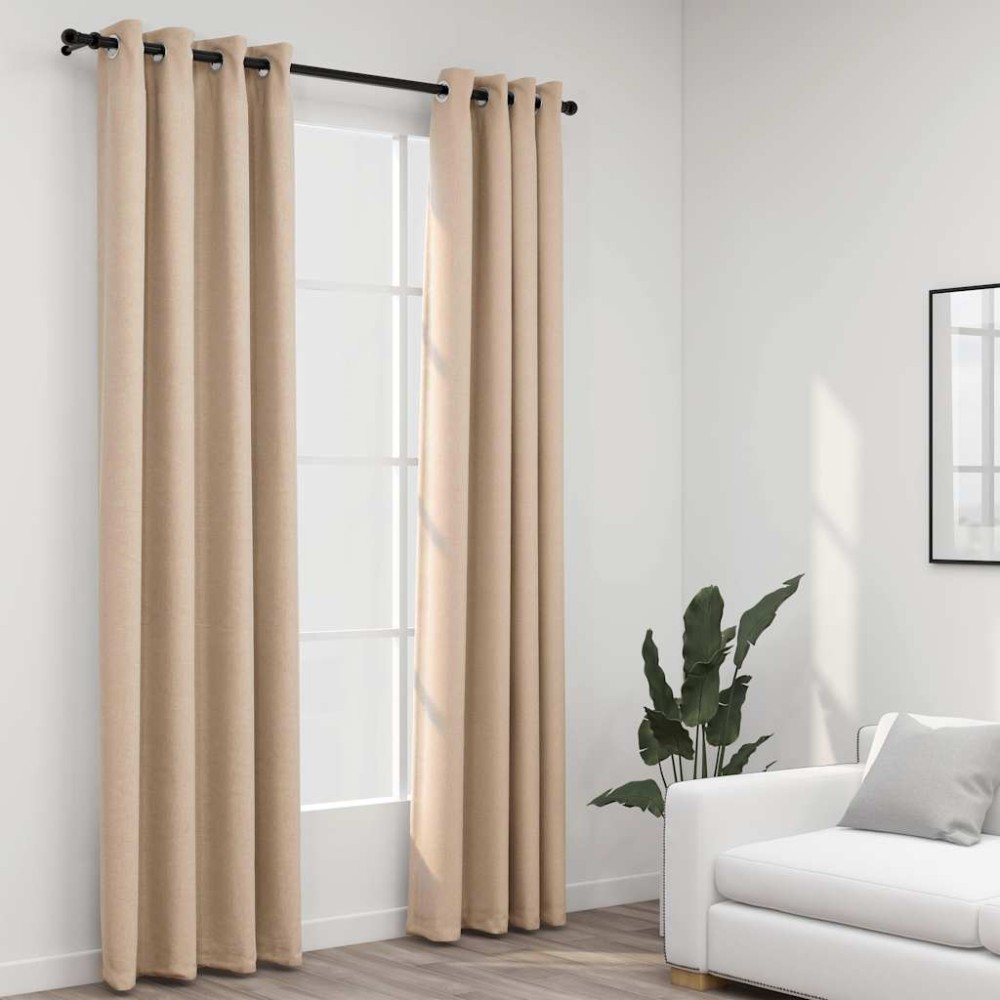 vidaXL Draperii opace aspect in, cu ocheți, 2 buc., bej, 140 x 225 cm