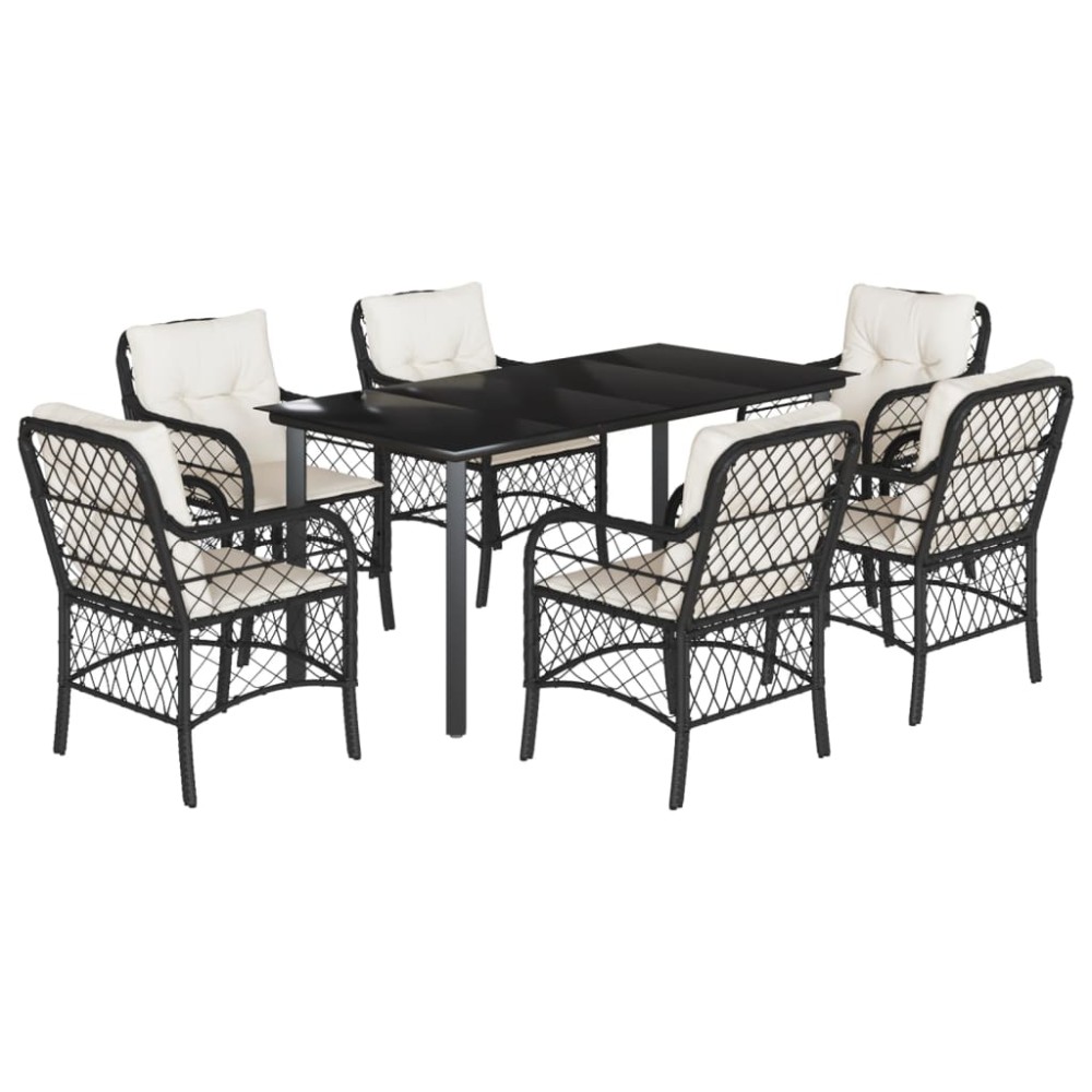 vidaXL Set mobilier de grădină cu perne, 7 piese, negru, poliratan
