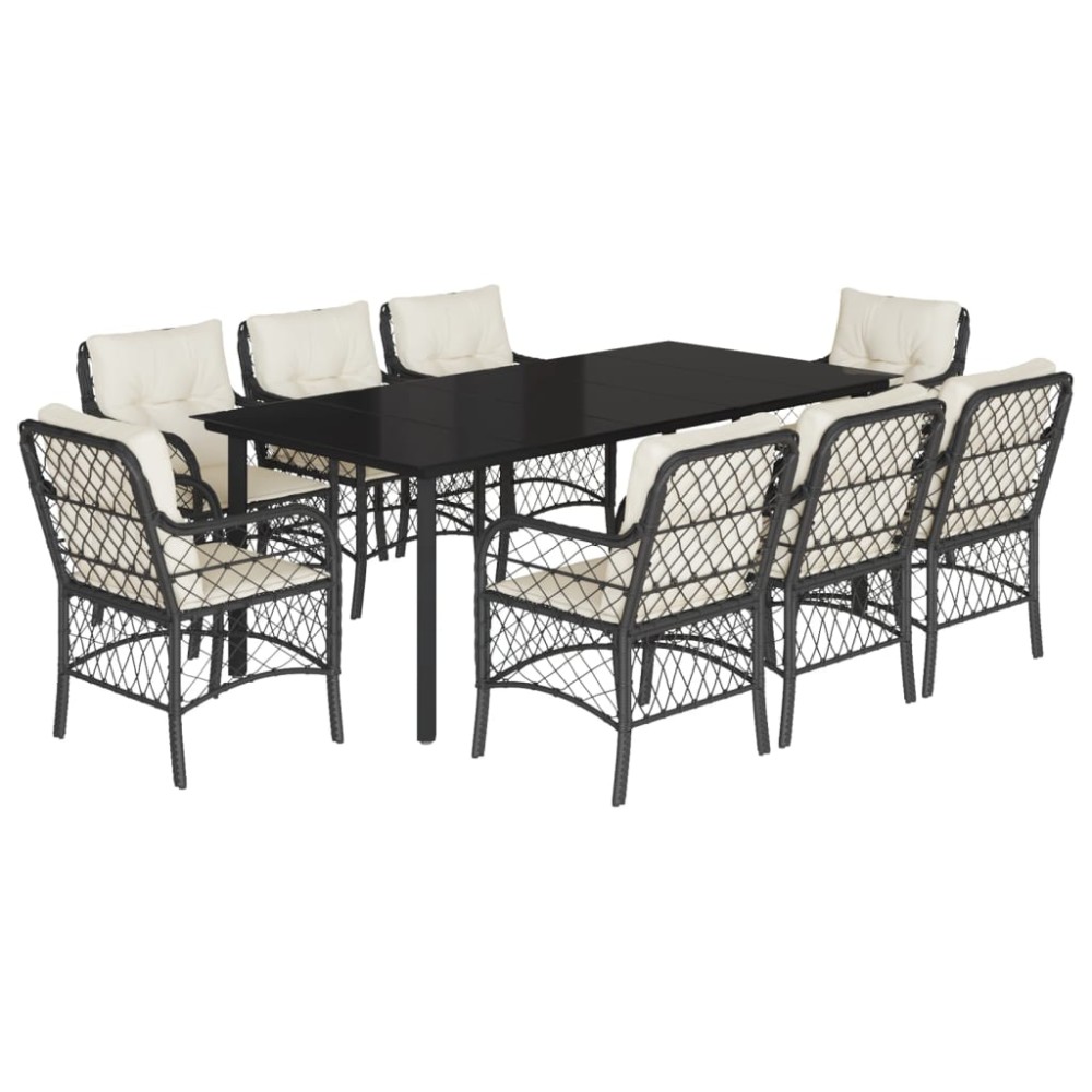 vidaXL Set mobilier de grădină cu perne, 9 piese, negru, poliratan