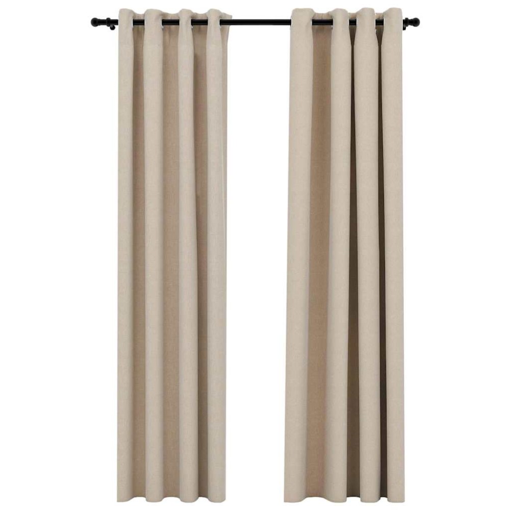 vidaXL Perdele opace, aspect pânză, cu ocheți, 2 buc., bej, 140x245 cm