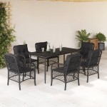 vidaXL Set mobilier de grădină cu perne, 7 piese, negru, poliratan vidaXL Set mobilier de grădină cu perne, 7 piese, negru, poliratan