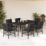 vidaXL Set mobilier de grădină cu perne, 7 piese, negru, poliratan vidaXL Set mobilier de grădină cu perne, 7 piese, negru, poliratan