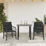 vidaXL Set bistro cu perne, 3 piese, negru, poliratan