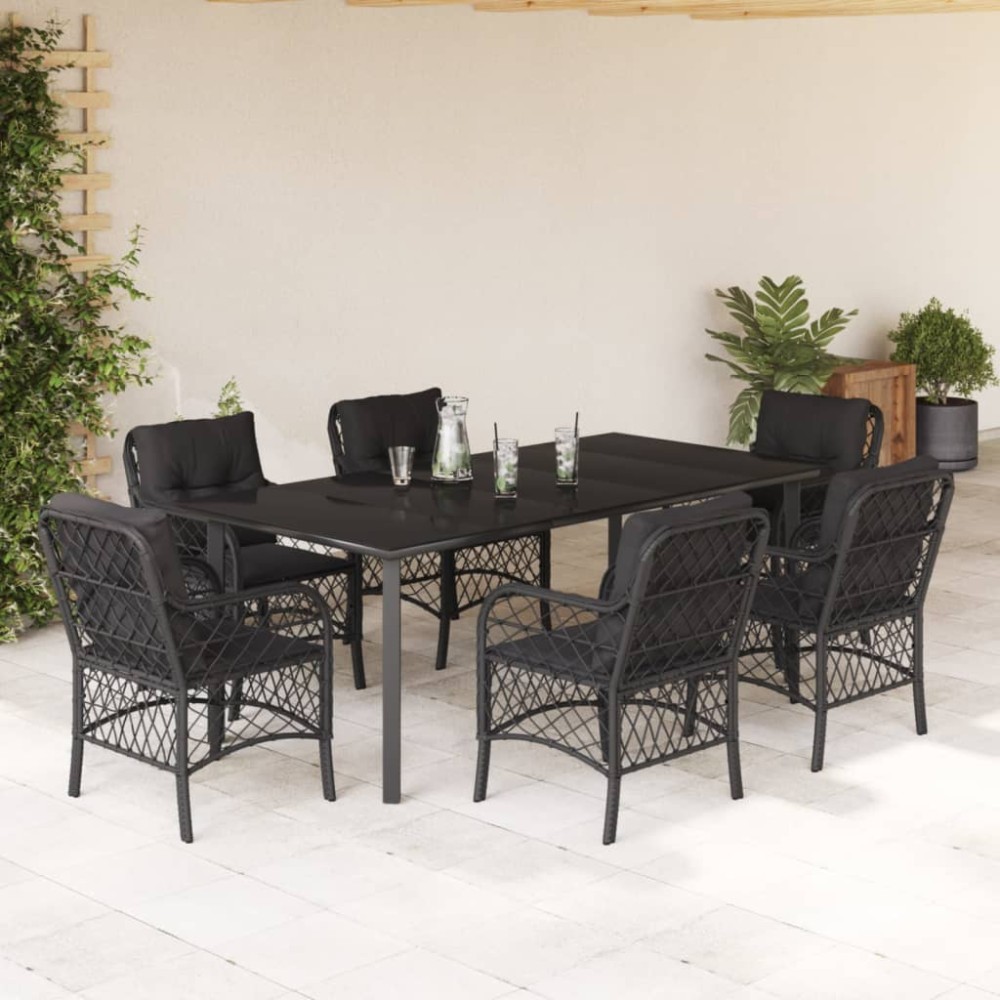 vidaXL Set mobilier de grădină cu perne, 7 piese, negru, poliratan