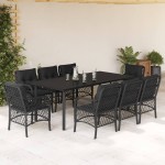 vidaXL Set mobilier de grădină cu perne, 9 piese, negru, poliratan vidaXL Set mobilier de grădină cu perne, 9 piese, negru, poliratan