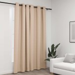 vidaXL Perdea opacă, aspect pânză, cu ocheți, bej, 290x245 cm vidaXL Perdea opacă, aspect pânză, cu ocheți, bej, 290x245 cm