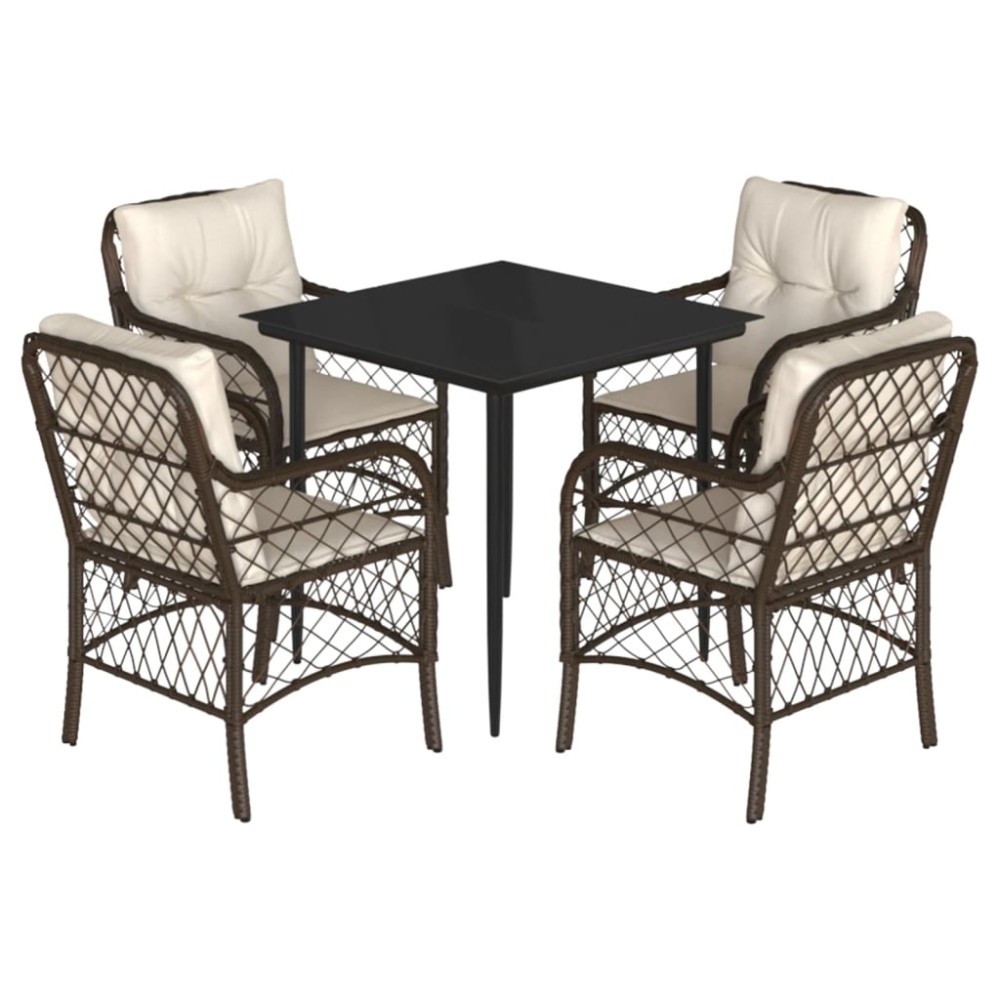 vidaXL Set mobilier de grădină, 5 piese, cu perne, maro, poliratan