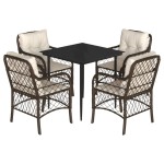 vidaXL Set mobilier de grădină, 5 piese, cu perne, maro, poliratan vidaXL Set mobilier de grădină, 5 piese, cu perne, maro, poliratan