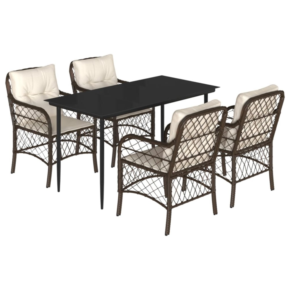 vidaXL Set mobilier de grădină, 5 piese, cu perne, maro, poliratan