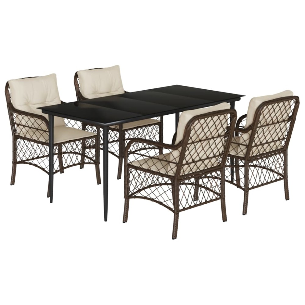 vidaXL Set mobilier de grădină, 5 piese, cu perne, maro, poliratan