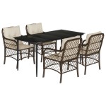 vidaXL Set mobilier de grădină, 5 piese, cu perne, maro, poliratan vidaXL Set mobilier de grădină, 5 piese, cu perne, maro, poliratan