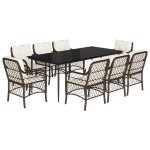 vidaXL Set mobilier de grădină cu perne, 9 piese, maro, poliratan