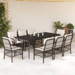 vidaXL Set mobilier de grădină cu perne, 9 piese, maro, poliratan