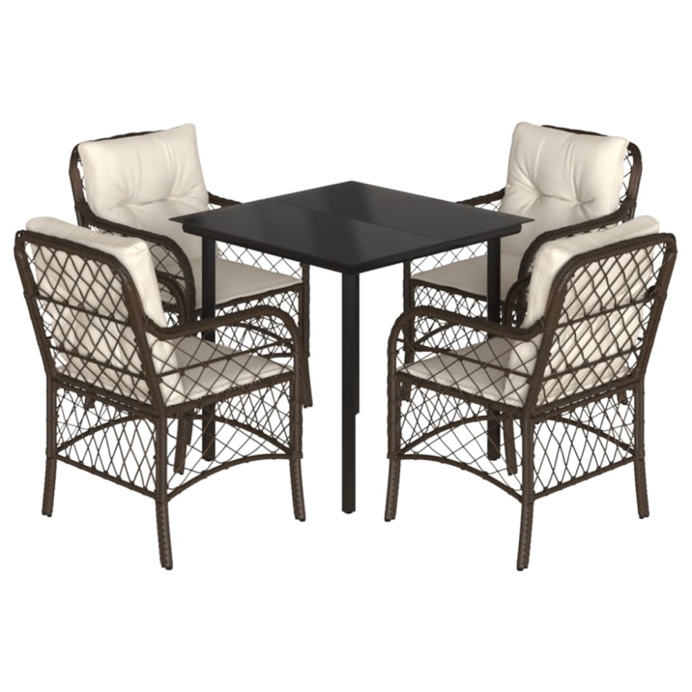 vidaXL Set mobilier de grădină, 5 piese, cu perne, maro, poliratan