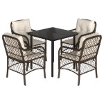vidaXL Set mobilier de grădină, 5 piese, cu perne, maro, poliratan vidaXL Set mobilier de grădină, 5 piese, cu perne, maro, poliratan