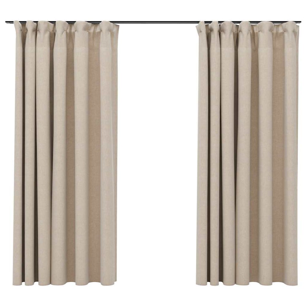 vidaXL Draperii opace aspect in, cu cârlige, 2 buc., bej, 140x175 cm