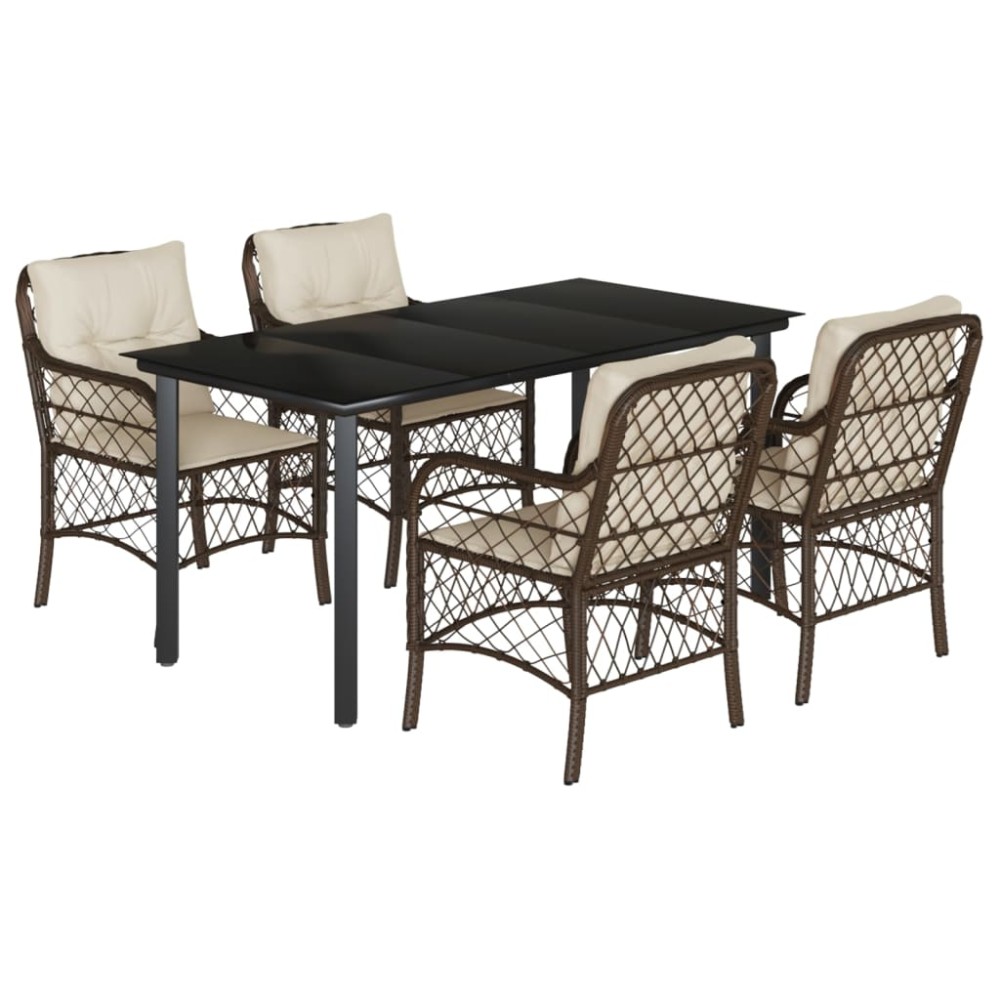 vidaXL Set mobilier de grădină, 5 piese, cu perne, maro, poliratan