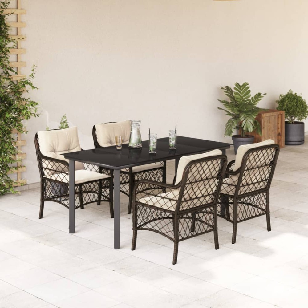 vidaXL Set mobilier de grădină, 5 piese, cu perne, maro, poliratan