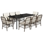 vidaXL Set mobilier de grădină cu perne, 9 piese, maro, poliratan