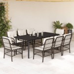 vidaXL Set mobilier de grădină cu perne, 9 piese, maro, poliratan