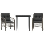 vidaXL Set bistro de grădină cu perne, 3 piese, gri, poliratan vidaXL Set bistro de grădină cu perne, 3 piese, gri, poliratan