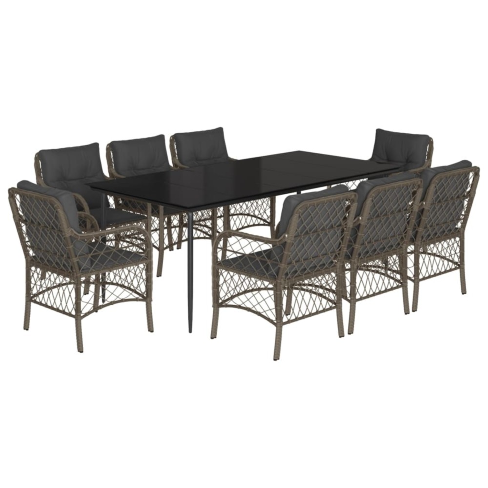 vidaXL Set mobilier grădină cu perne, 9 piese, gri, poliratan