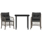 vidaXL Set bistro de grădină cu perne, 3 piese, gri, poliratan vidaXL Set bistro de grădină cu perne, 3 piese, gri, poliratan