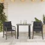 vidaXL Set bistro de grădină cu perne, 3 piese, gri, poliratan vidaXL Set bistro de grădină cu perne, 3 piese, gri, poliratan