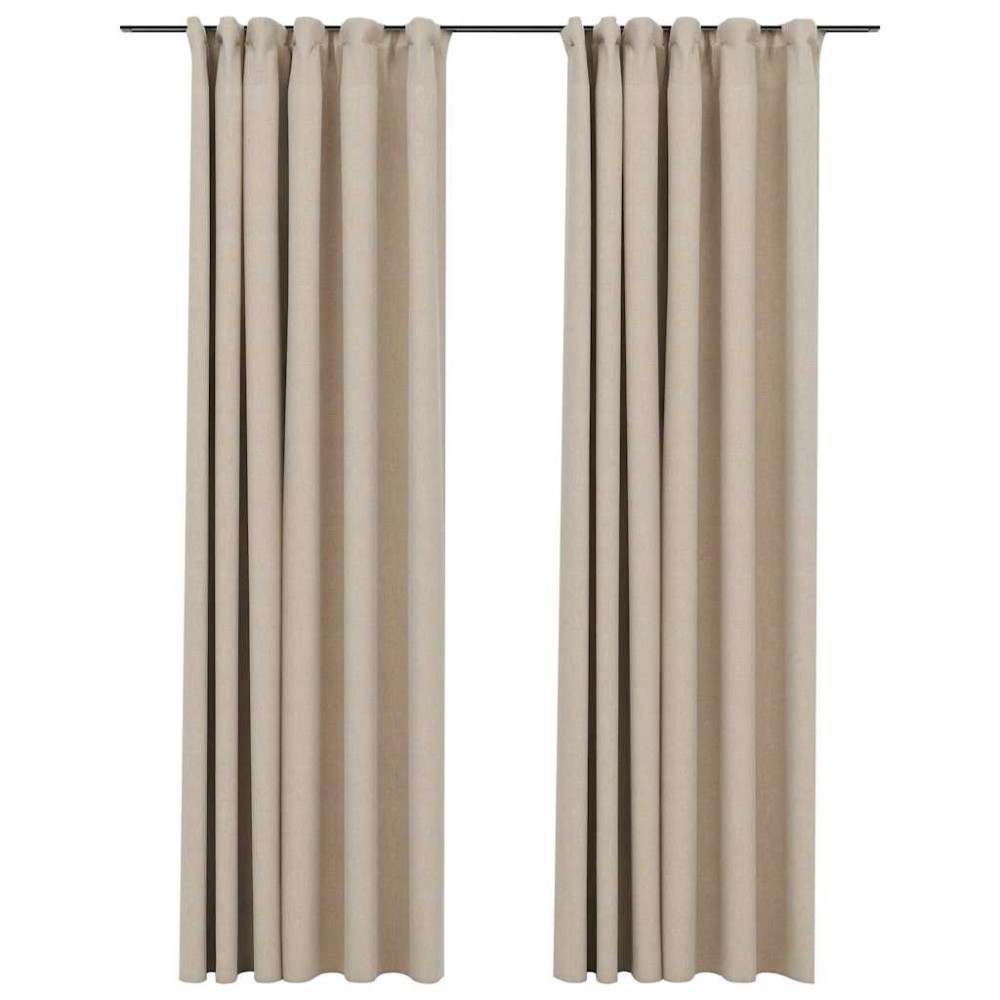 vidaXL Draperii opace aspect in, cu cârlige, 2 buc. bej, 140 x 245 cm