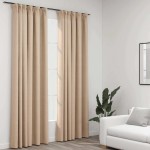 vidaXL Draperii opace aspect in, cu cârlige, 2 buc. bej, 140 x 245 cm vidaXL Draperii opace aspect in, cu cârlige, 2 buc. bej, 140 x 245 cm