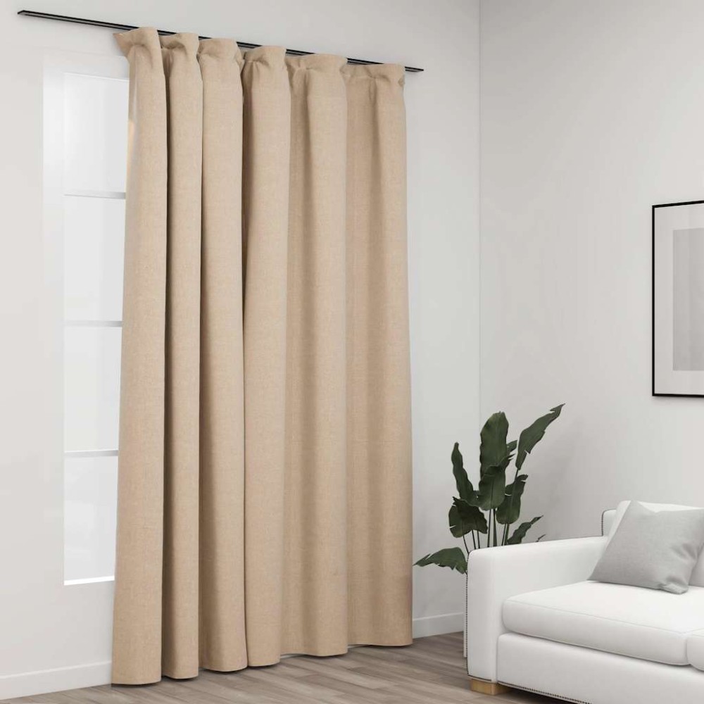 vidaXL Draperie opacă, aspect de in, bej, 290 x 245 cm, cu cârlige