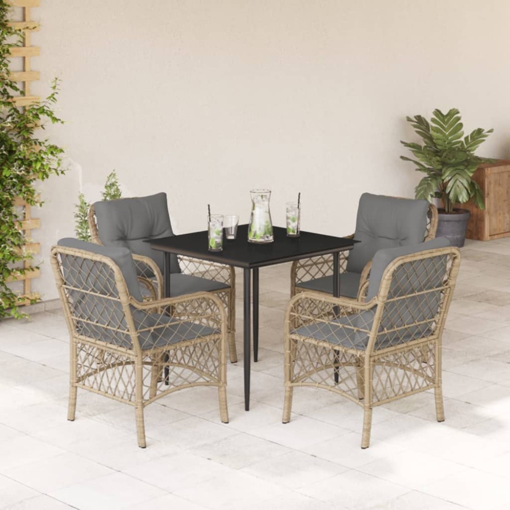 vidaXL Set mobilier pentru grădină, 5 piese, cu perne, bej, poliratan