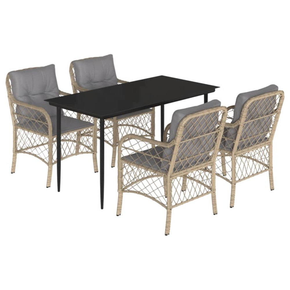 vidaXL Set mobilier pentru grădină, 5 piese, cu perne, bej, poliratan