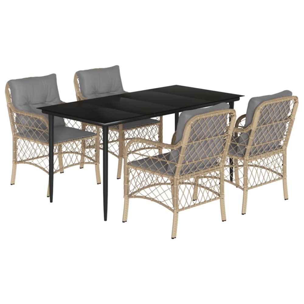 vidaXL Set mobilier pentru grădină, 5 piese, cu perne, bej, poliratan