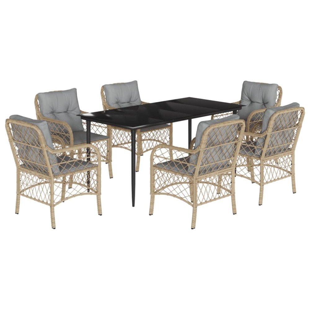 vidaXL Set mobilier pentru grădină, 7 piese, cu perne, bej, poliratan