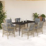 vidaXL Set mobilier pentru grădină, 7 piese, cu perne, bej, poliratan vidaXL Set mobilier pentru grădină, 7 piese, cu perne, bej, poliratan