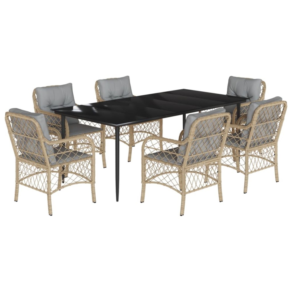 vidaXL Set mobilier pentru grădină, 7 piese, cu perne, bej, poliratan