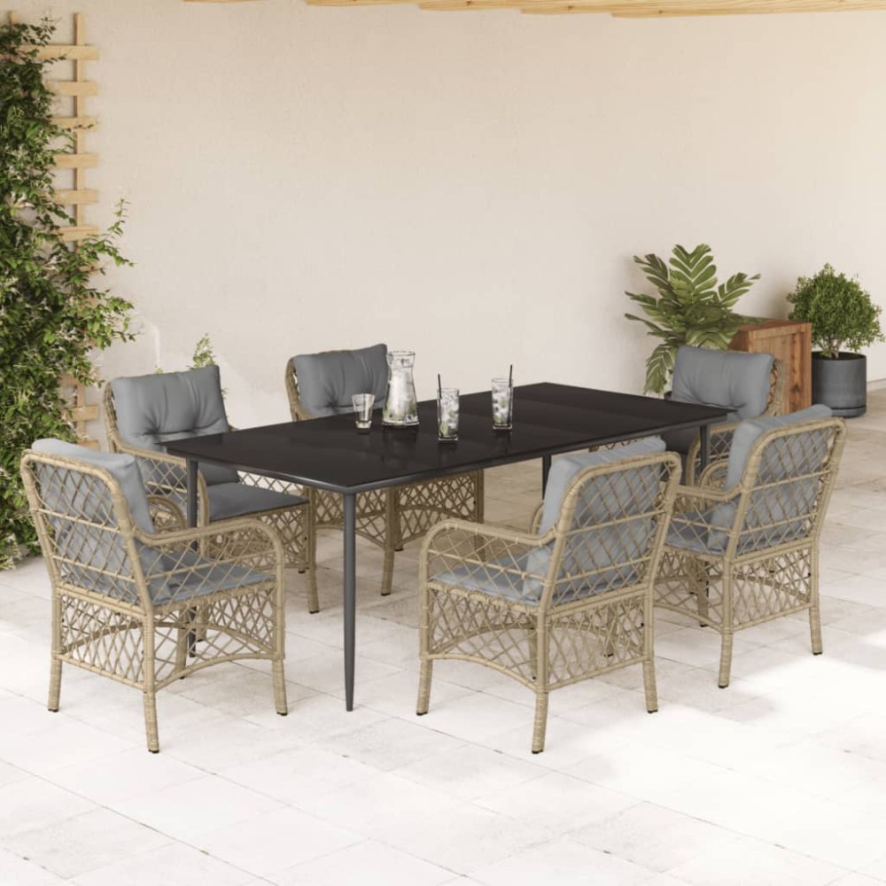 vidaXL Set mobilier pentru grădină, 7 piese, cu perne, bej, poliratan