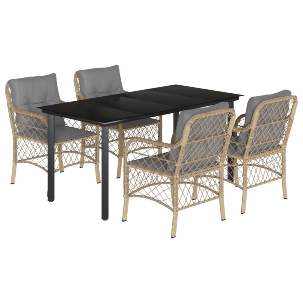 vidaXL Set mobilier pentru grădină, 5 piese, cu perne, bej, poliratan