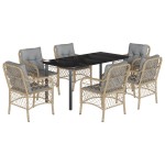vidaXL Set mobilier pentru grădină, 7 piese, cu perne, bej, poliratan vidaXL Set mobilier pentru grădină, 7 piese, cu perne, bej, poliratan
