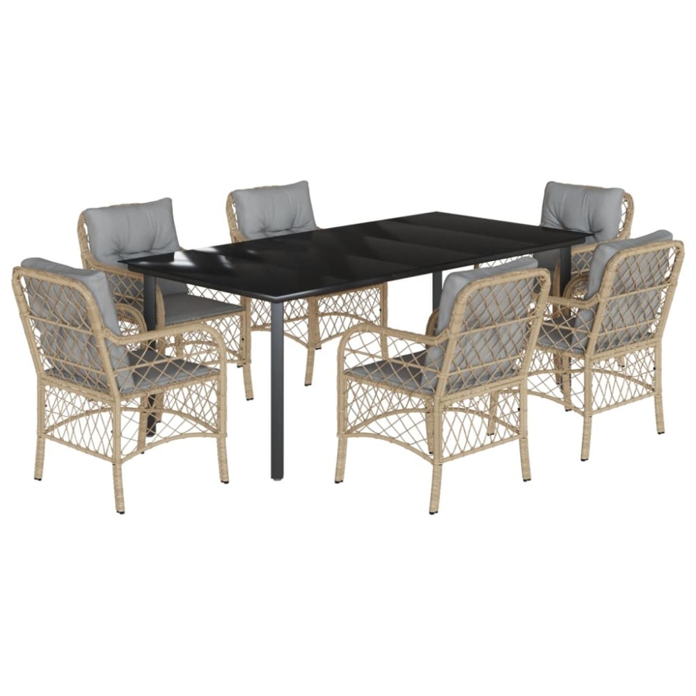 vidaXL Set mobilier pentru grădină, 7 piese, cu perne, bej, poliratan