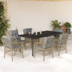 vidaXL Set mobilier pentru grădină, 7 piese, cu perne, bej, poliratan vidaXL Set mobilier pentru grădină, 7 piese, cu perne, bej, poliratan