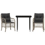 vidaXL Set bistro cu perne, 3 piese, gri deschis, poliratan