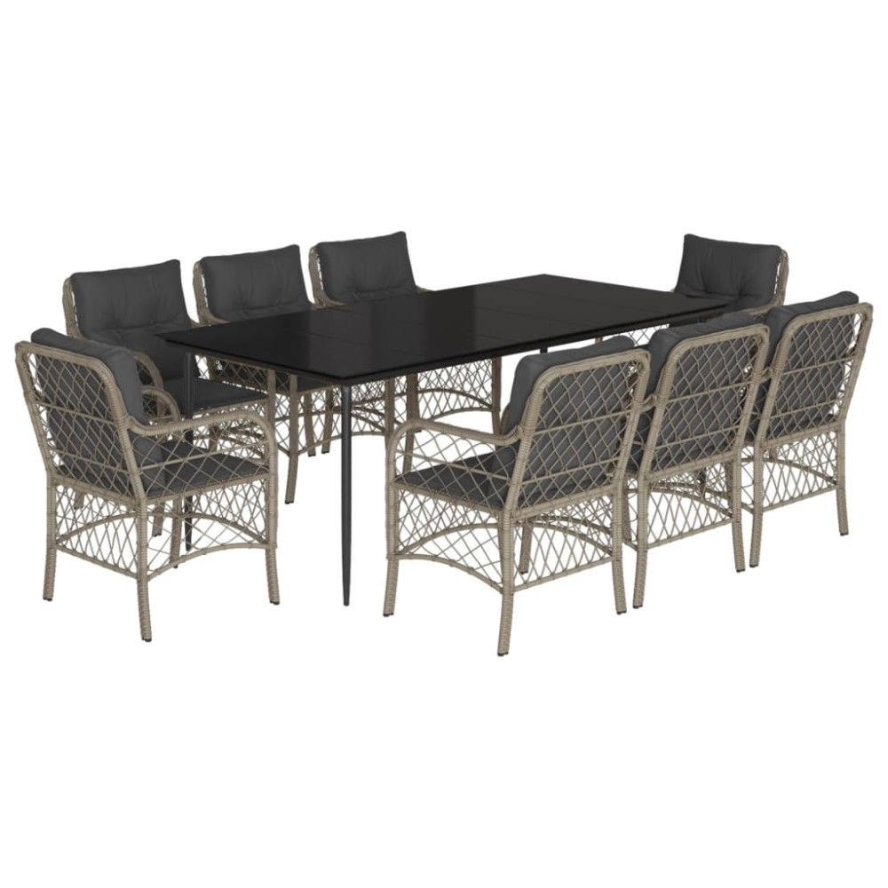 vidaXL Set mobilier grădină cu perne, 9 piese, gri deschis, poliratan